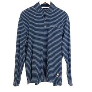 Johnnie-O Hanging Out Long Sleeve Henley Striped Blue White Medium 100% Cotton